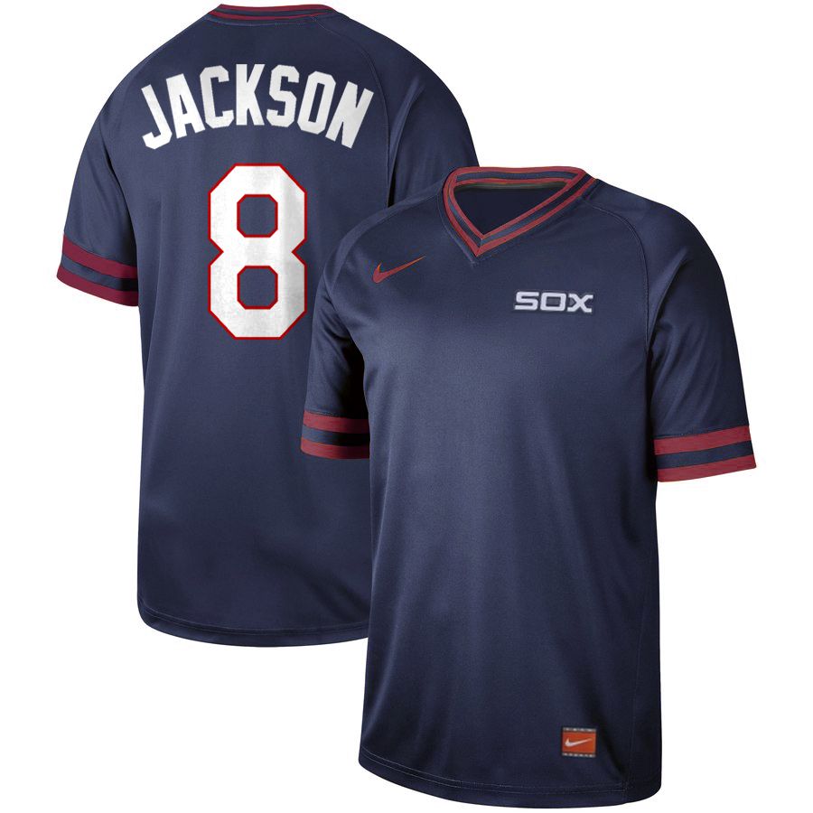 Men Chicago White Sox 8 Jackson Dark blue Nike Cooperstown Collection Legend V-Neck MLB Jersey